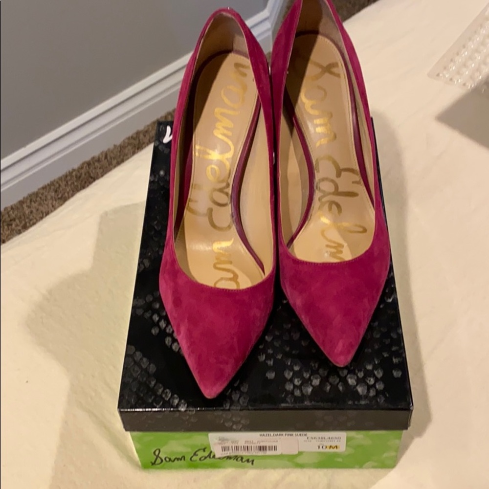 SAM EDELMAN DARK PINK SUEDE PUMPS